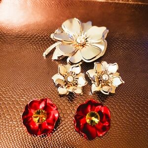 Elegant Silver and Red Floral Jewelry Set